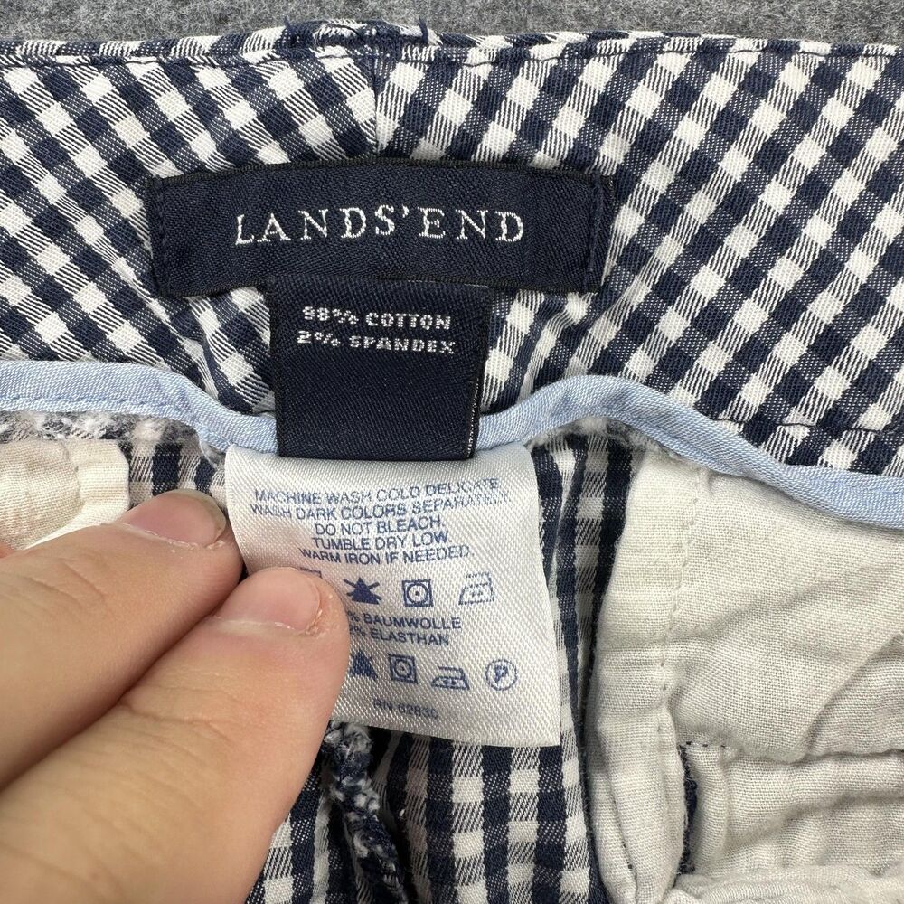 Lands' End Shorts Womens 16 Navy White Gingham Fit 2 Chino Stretch Casual - Picture 4 of 8